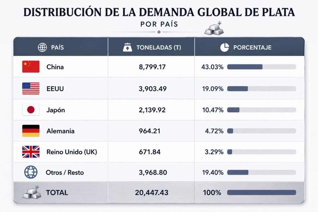 Demanda de plata por países
